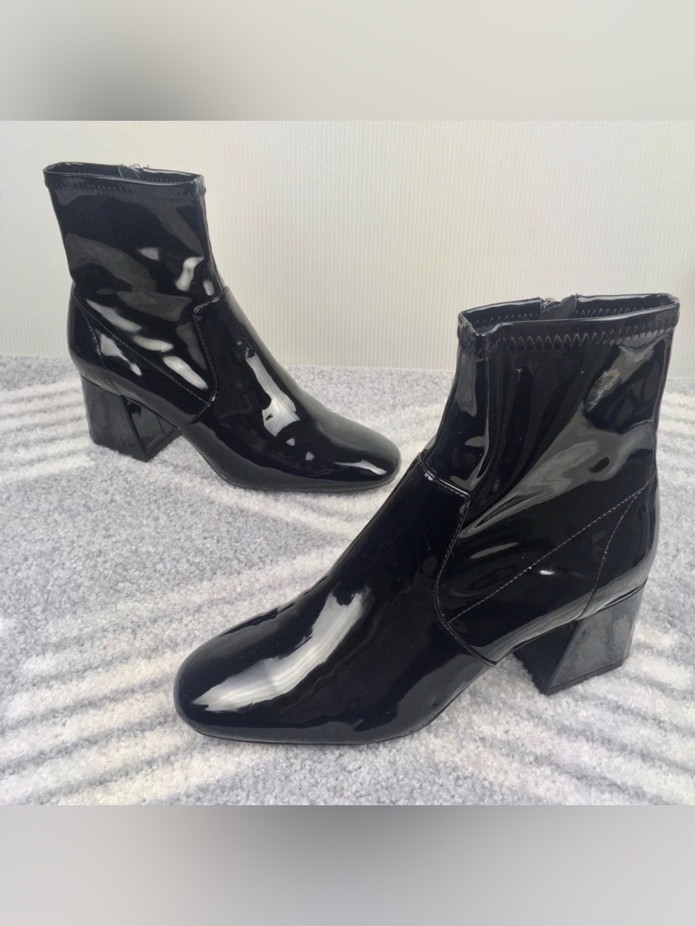 BERSHKA PVC Wet Look Dominatrix Goth Block Heel Mod Ankle Boots